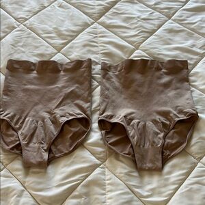 Tan Seamless High-Waisted Shapewear Stretchy Form Fitting Compression Brief 2pcs